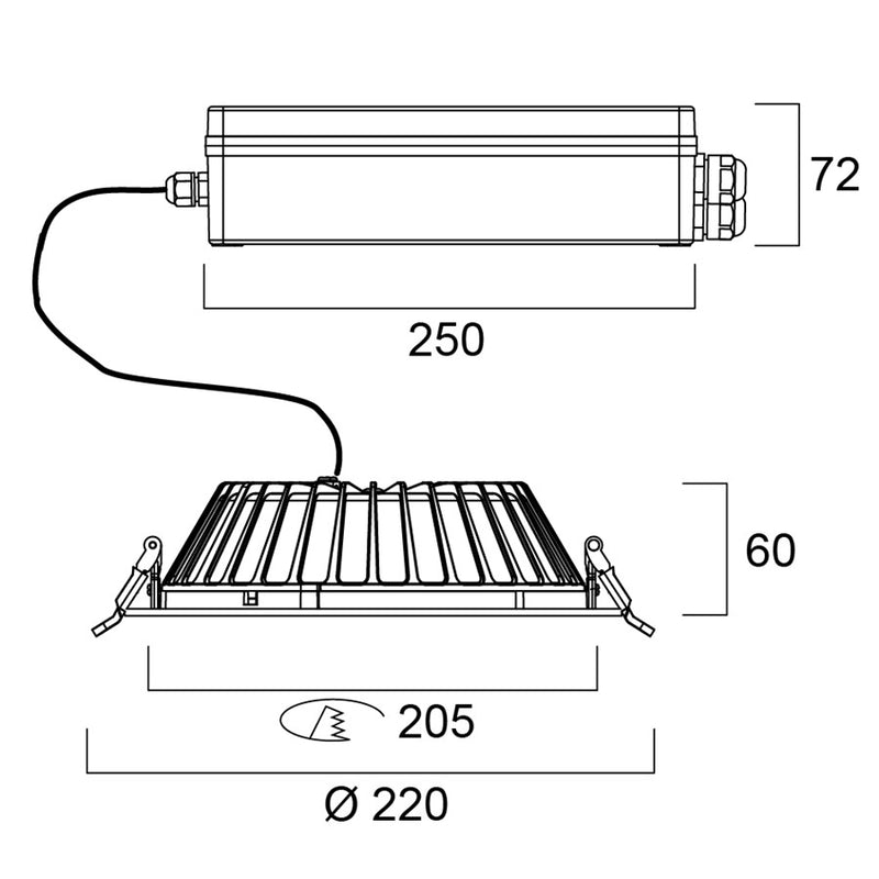 20W, 2500lm INSAVER SLIM UGR19 IP65, 4000K, 205mm, LED valaisin Sylvania
