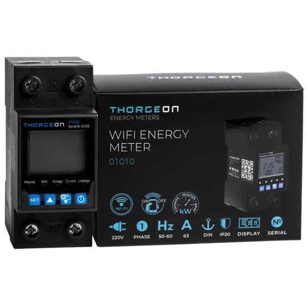 1-phase WiFi energy meter 63A 1P DIN rail mountable IP20 Thorgeon