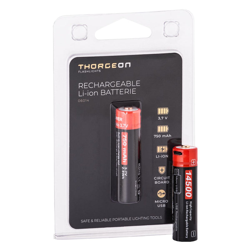 Thorgeon Li-ion rechargeable battery 14500 750mAh 3.7V – USB-rechargeable, 1 pc