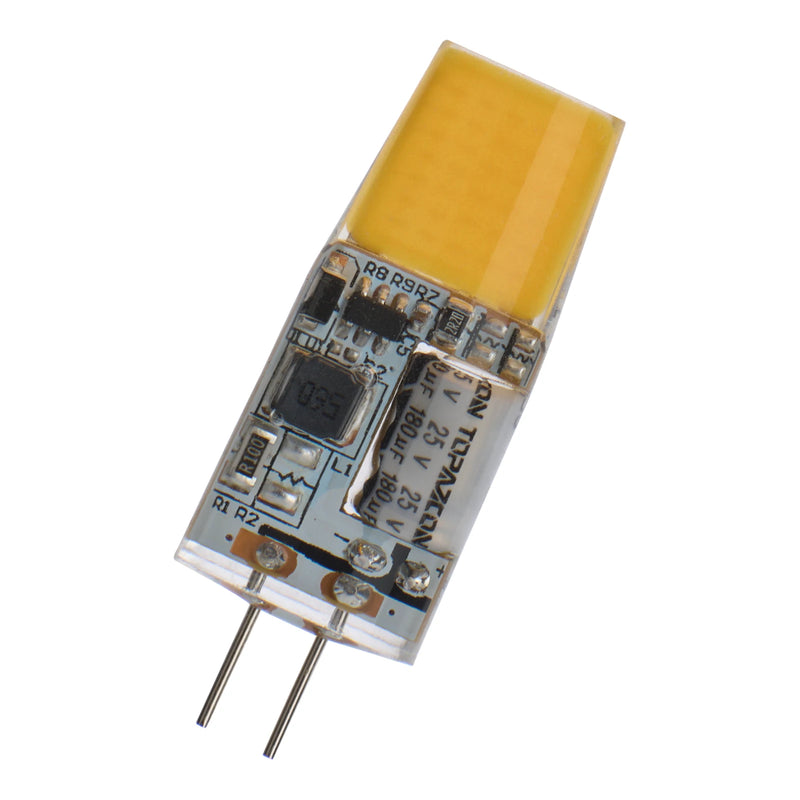 G4 LED-lamppu 12V 2,5W 300lm AC/DC 2700K kirkas – Ø14×40mm pieni pistokantalamppu