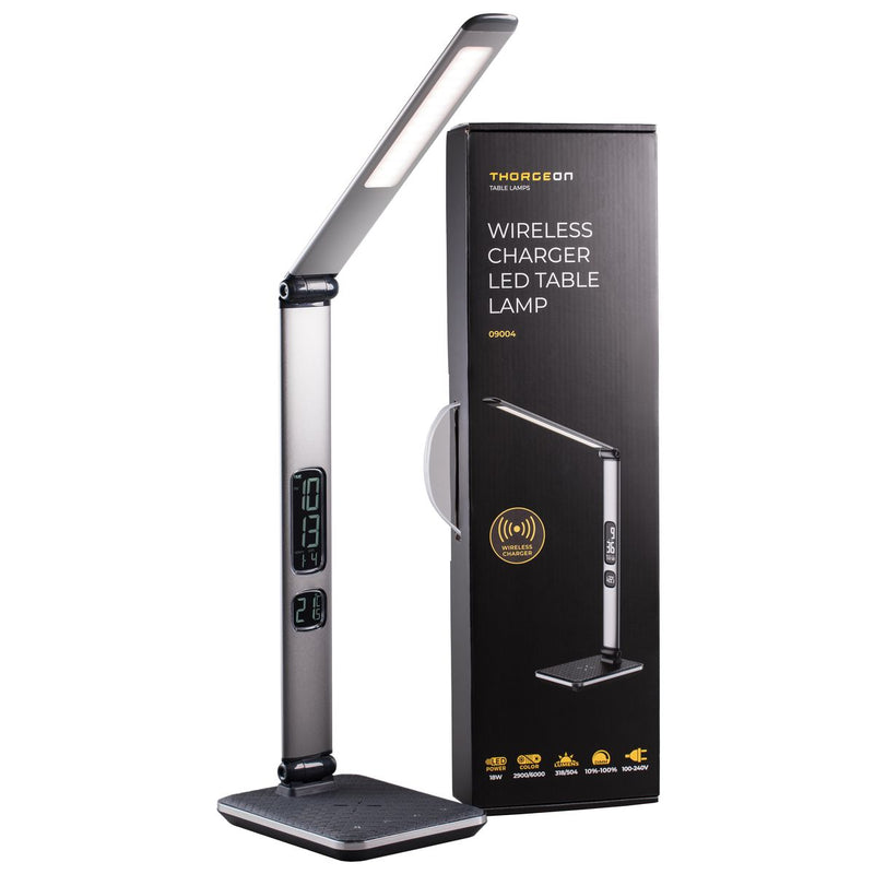 18W, 504lm, LED Table, 2800K/6000K, DIM, Langaton lataus 5V 1A, LCD-Näyttö, Hopea Led pöytävalaisin Thorgeon