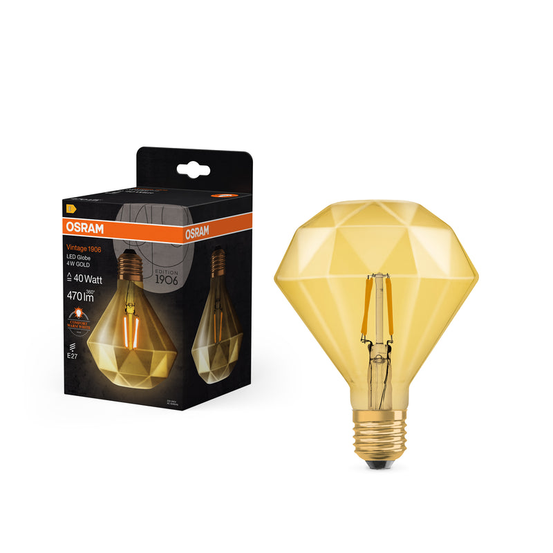 4W, 470lm, Vintage 1906 Edison Filament Diamond GOLD, 2400K, E27, 110x142mm, LED Sisustuslamppu Osram