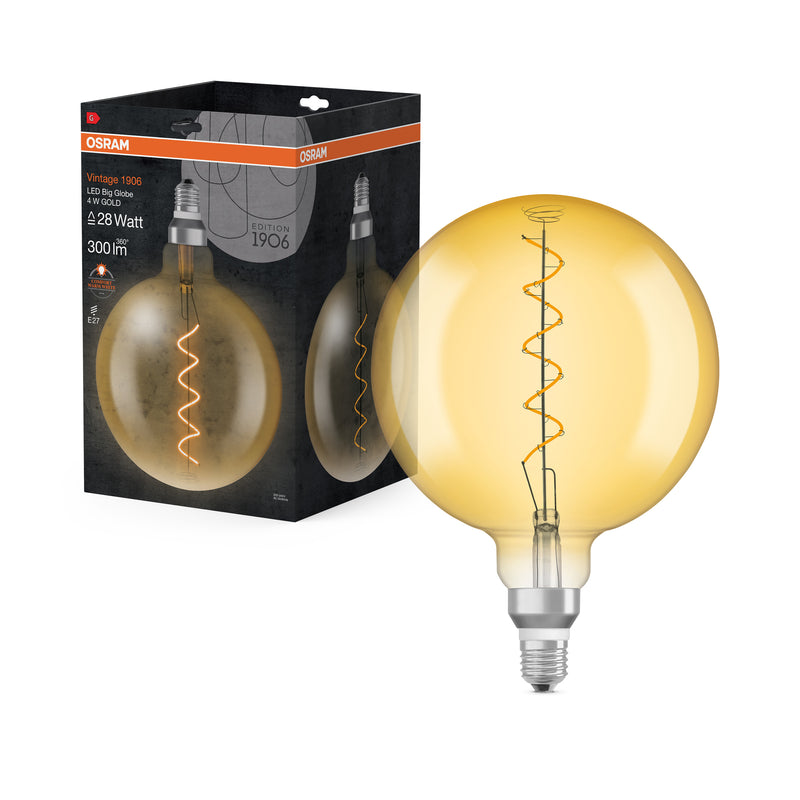 4W, 300lm, Vintage 1906 Big Globe Filament GOLD, E27, 2000K, 200x290mm, Osram LED Decorative Lamp