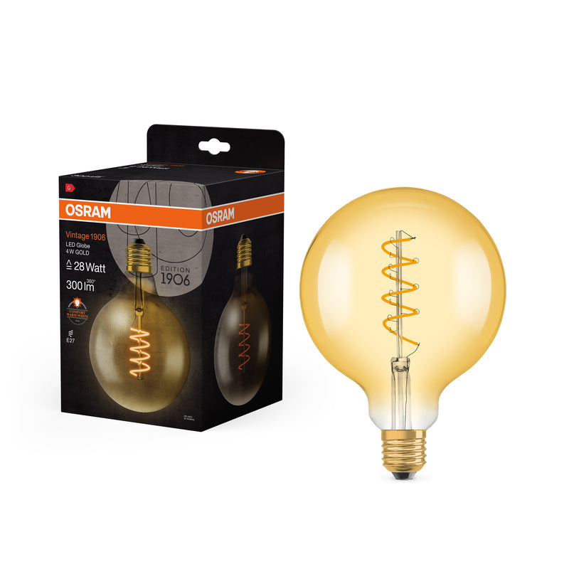 4W, 300lm, Vintage 1906 Globe Filament GOLD, E27, 2000K, 124x168mm, LED-Dekorationslampe Osram