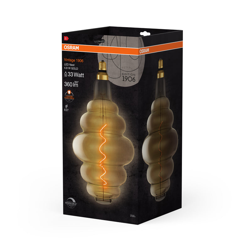 4.8W, 360lm, Vintage 1906 Nest Filament GOLD DIM, E27, 2200K, 200x405mm, LED Sisustuslamppu Osram