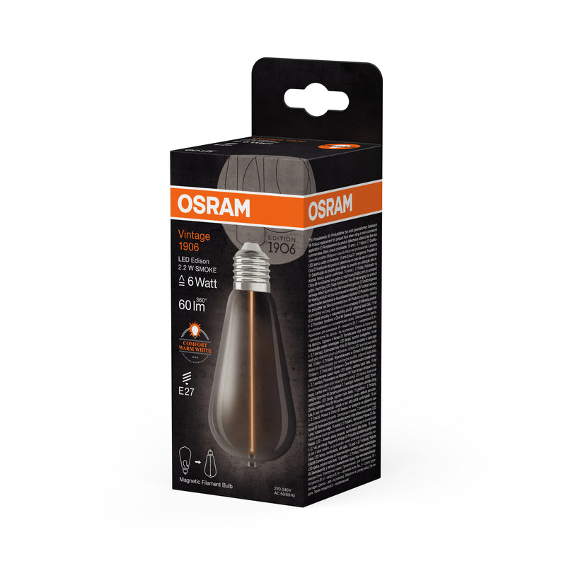 2,2 W, 60 lm, Vintage 1906 Edison Filament Magnetic SMOKE, E27, 1800 K, 64x140 mm, LED-Dekorationslampe Osram