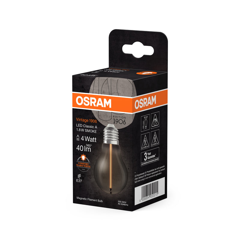 1.8W, 40lm, Vintage 1906 Classic Filament Magnetic SMOKE, E27, 1800K, 60x105mm, LED Sisustuslamppu Osram