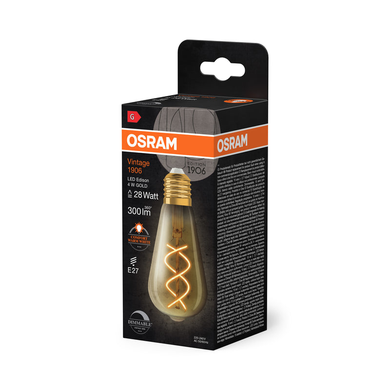 4W, 300lm, Vintage 1906 Classic Edison GOLD DIM, E27, 2000K, 64x143mm, LED Sisustuslamppu Osram