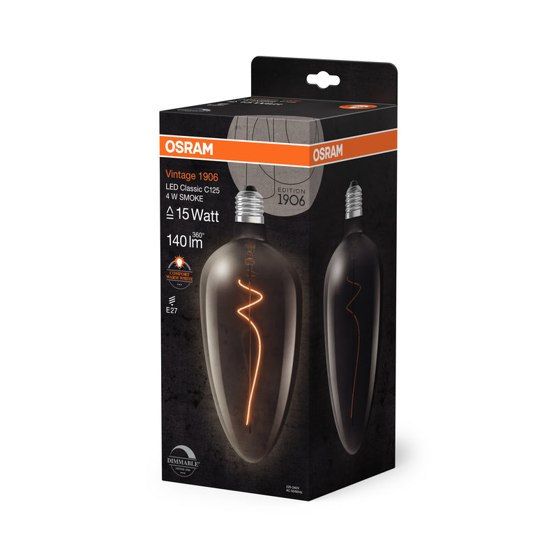 4W, 140lm, Vintage 1906 Classic Filament Smoke DIM, 1800K, E27, 125x283mm, LED Sisustuslamppu Osram