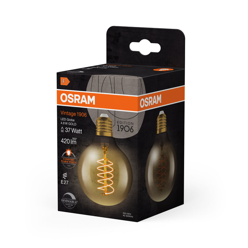 4,8 W, 420 lm, Vintage 1906 Globe Filament Gold DIM, E27, 2200 K, 80x120 mm, LED-Dekorationslampe Osram