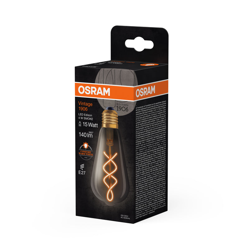 4W, 140lm, Vintage 1906 Edison Filament SMOKE, E27, 1800K, 64x143mm, LED Sisustuslamppu Osram