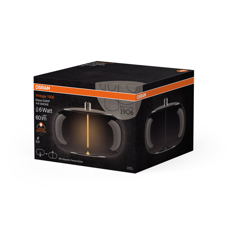 4W, 60lm, Vintage 1906 Big Elipse Filament Magnetic SMOKE, 1800K, E27, 300x210mm, LED Decorative Lamp Osram