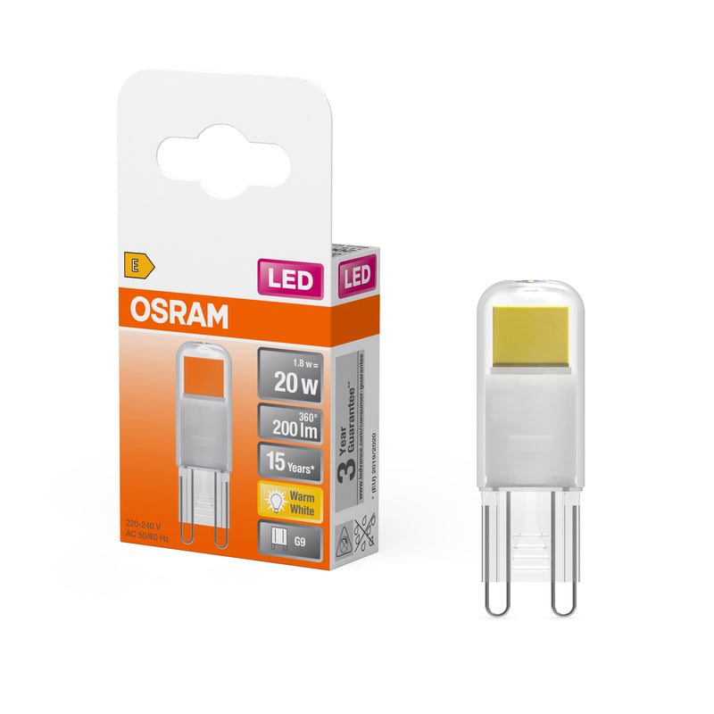 1.8W, 200lm, LED PIN 20 320° Clear, G9, 2700K, 15x46mm, LED Lamppu Osram