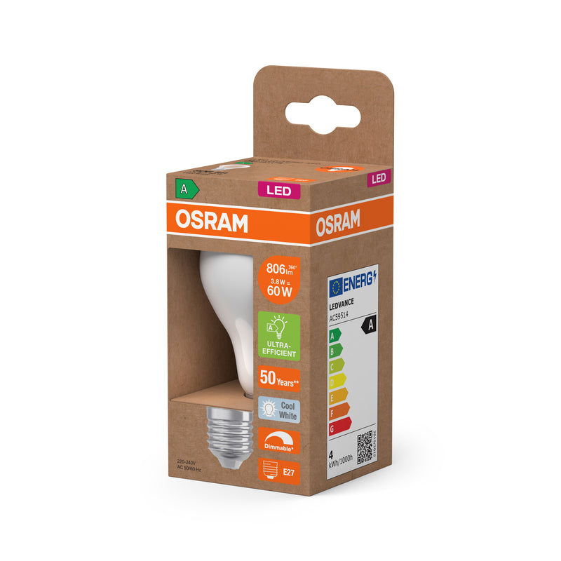Osram Classic A60 E27 3,8 W, 806 lm – himmennettävä, 4000 K