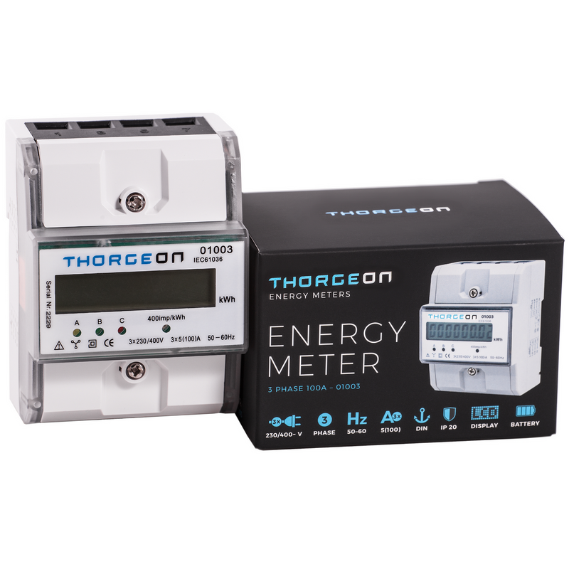 3-Phasen-DIN-Schienen-Energiezähler 100 A Thorgeon