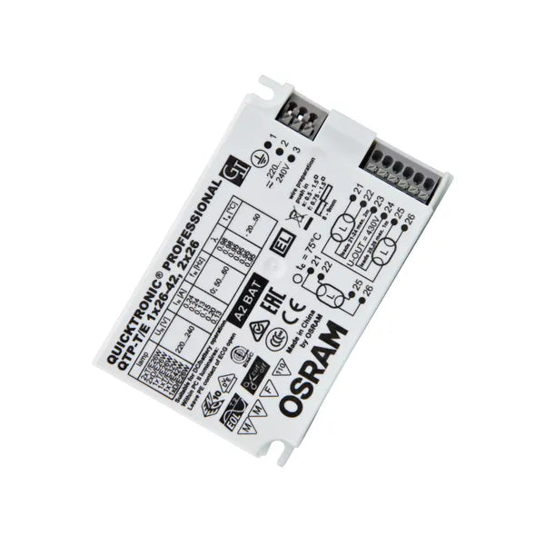 Osram QUICKTRONIC PROFESSIONAL QTP-T/E elektroninen liitäntälaite 1×26–42W / 2×26W 220–240V – 103×67×31mm