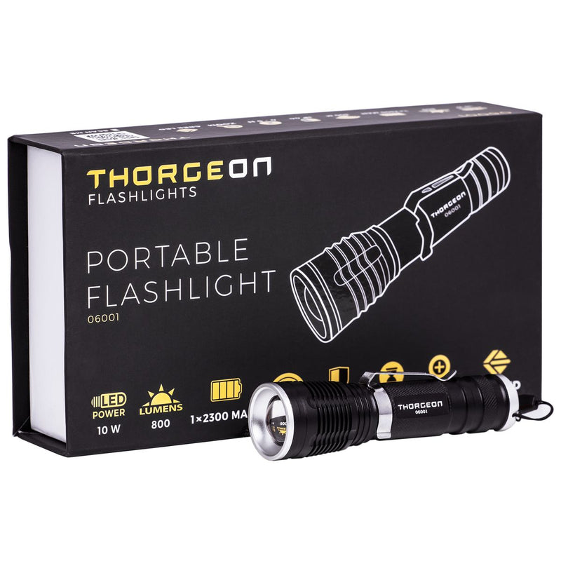 10 W, 800 lm, tragbare Taschenlampe IPX5, 1x 2300 mAh + Akkuladegerät, Thorgeon LED-Taschenlampe