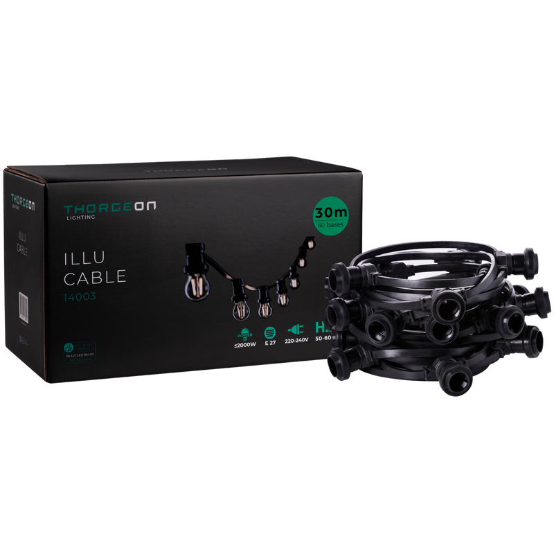31.5m ILLU Cable E27 60 kantaa 0.5m IP44 Valoketju Thorgeon