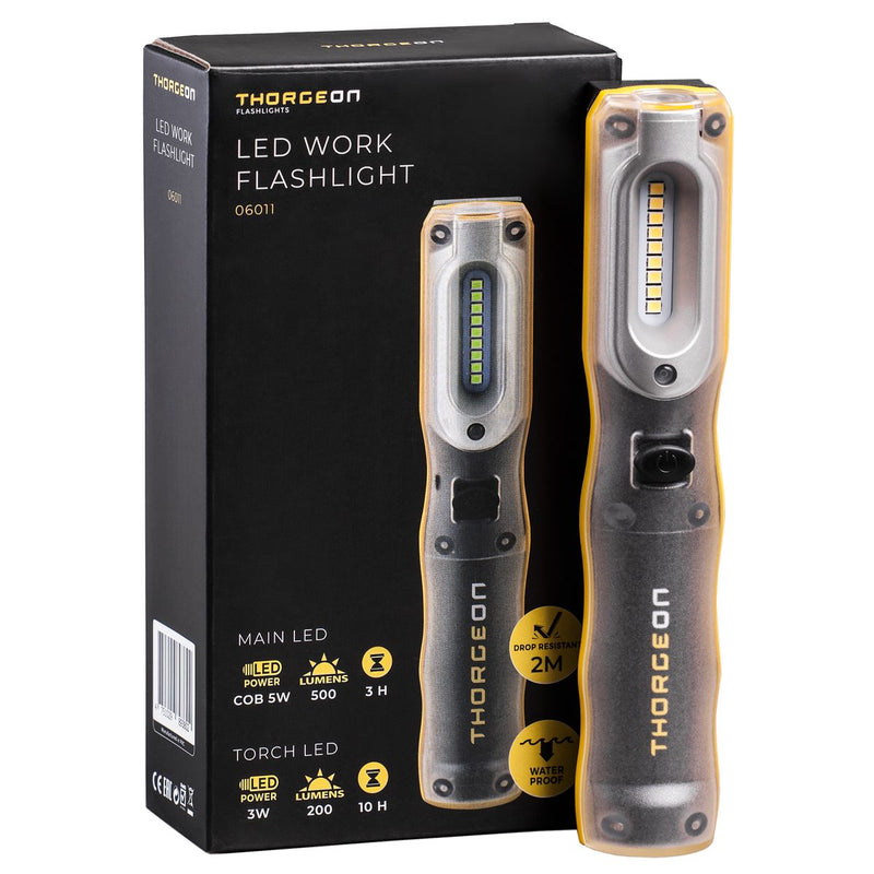 5W + 3W, 500lm + 200lm, LED Work Flashlight, 2500mAh, LED taskulamppu Thorgeon