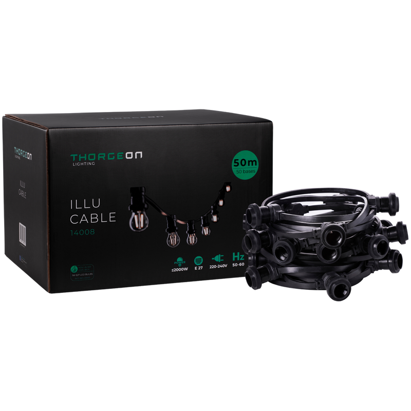 51.5m ILLU Cable E27 50 kantaa 1m IP44 Valoketju Thorgeon