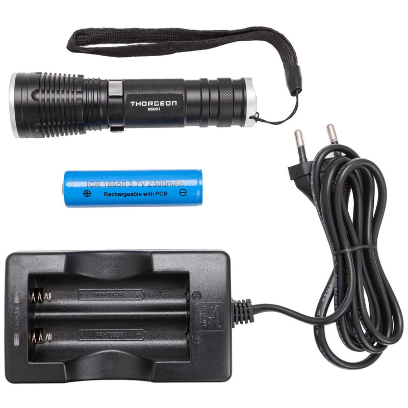 10 W, 800 lm, tragbare Taschenlampe IPX5, 1x 2300 mAh + Akkuladegerät, Thorgeon LED-Taschenlampe