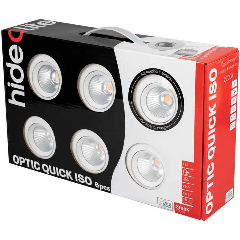 6W, 405lm, Optic Quick Iso 6 Stk., IP44, 3000K, 41x95mm, LED-Downlight-Set Hidealite