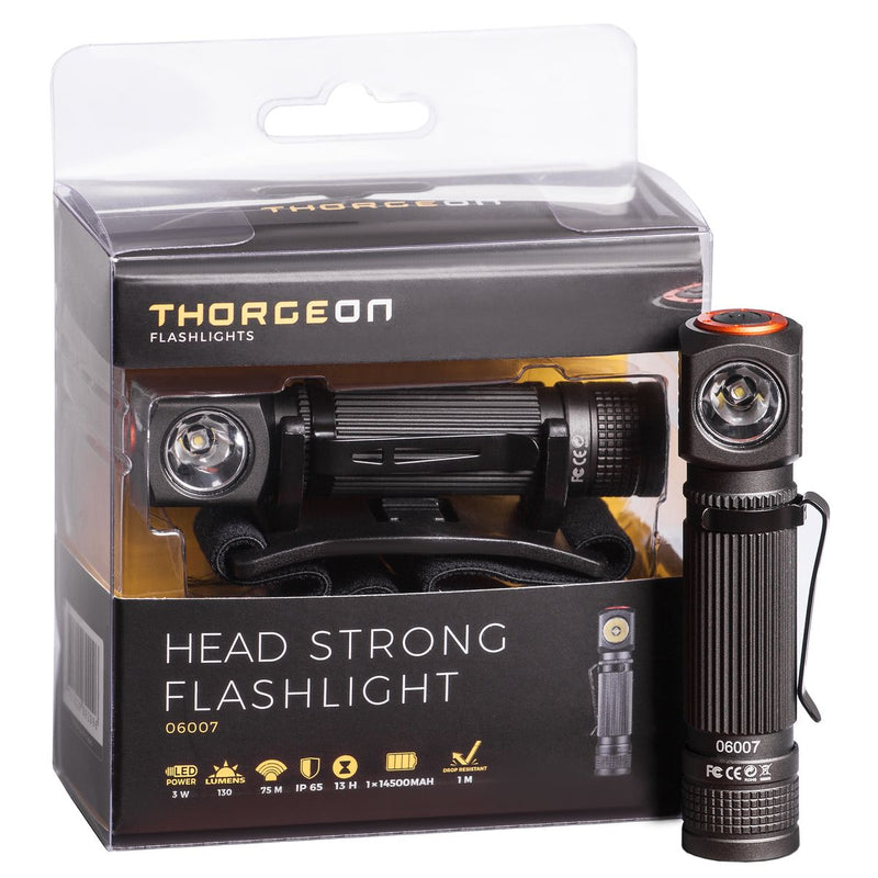 3W, 130lm, Head Strong Stirnlampe IPX5, USB-aufladbar 750mAh, LED-Stirnleuchte Thorgeon