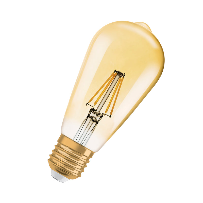 6.5W, 725lm, Vintage 1906 Classic Edison Filament GOLD DIM, E27, 2400K, 64x143mm, Osram LED Decorative Lamp