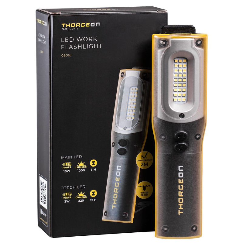 10W + 3W, 1000lm + 220lm, LED Work Flashlight, 4400mAh, LED taskulamppu Thorgeon