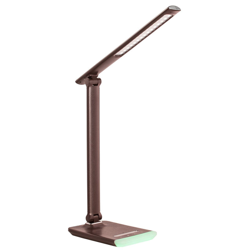 7W, 350lm, LED-Tischleuchte, 2800K/6000K, DIM, Laden via USB 5V 2.1A, RGB-Licht, Lederbraune LED-Tischleuchte Thorgeon
