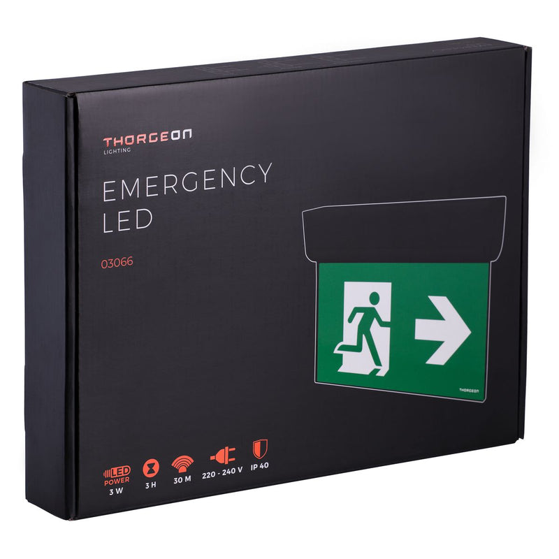 3W, 100lm, Emergency LED IP40, IK05, 3h-akulla, Musta LED Turvavalo Thorgeon