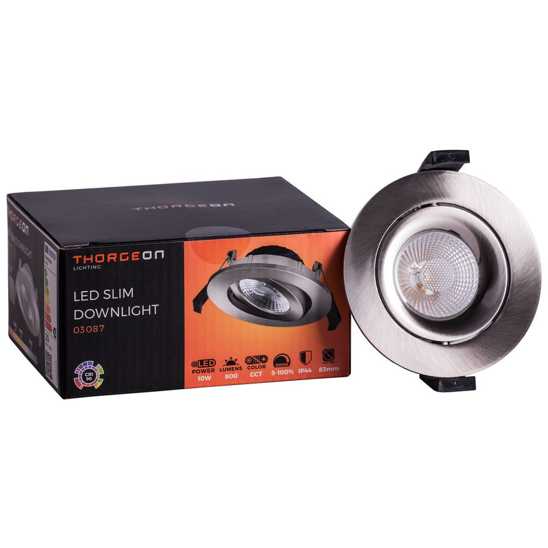 10W, 800lm, LED Downlight, DIM, CCT, 40°, IP44, IK04, 3000K/4000K/5700K, 83-88mm, Nikkeli LED alasvalo Thorgeon