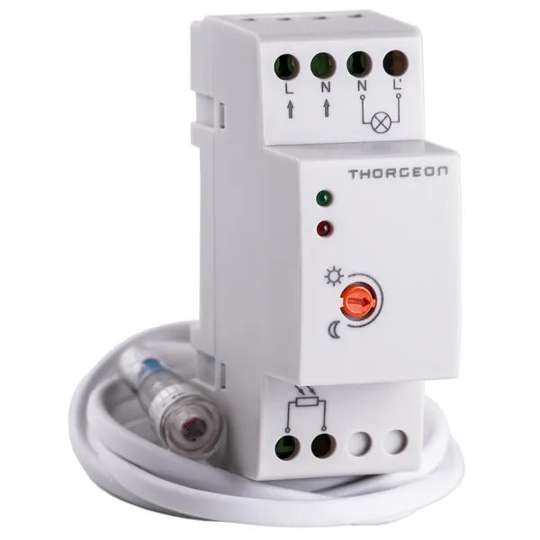 Dämmerungsschalter, max. Schaltleistung 300 W, max. Durchgangsleistung 1200 W, IP65 für DIN-Schienenmontage Thorgeon