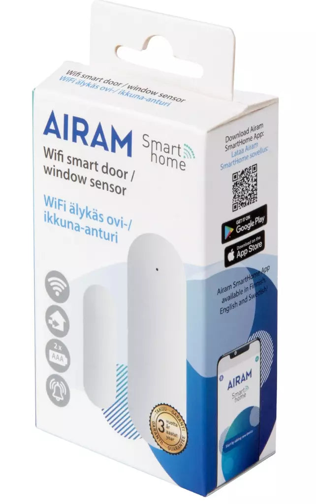 Airam Smarthome ovi- ja ikkunasensori – WiFi, paristokäyttöinen, Android/iOS